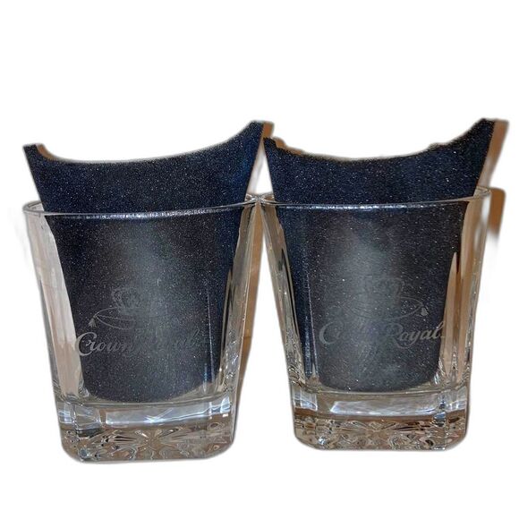 CROWN ROYAL Whiskey Lowball Rocks Etched Starburst Glasses 12 oz Set of 2 - Picture 4 of 10